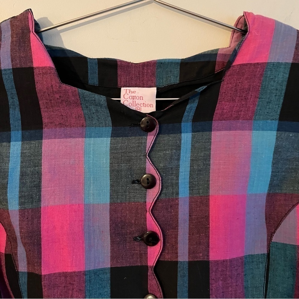 Vintage The Cotton Collection Matching Checkered Long Sleeve Blouse & Sk… - Picture 8 of 16